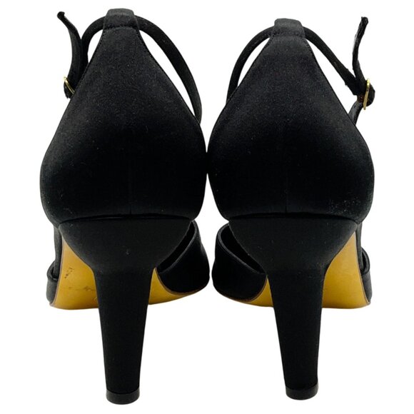 Chanel Vintage Black Satin Gold T Strap Pumps with Pearl - Picture 5 of 6